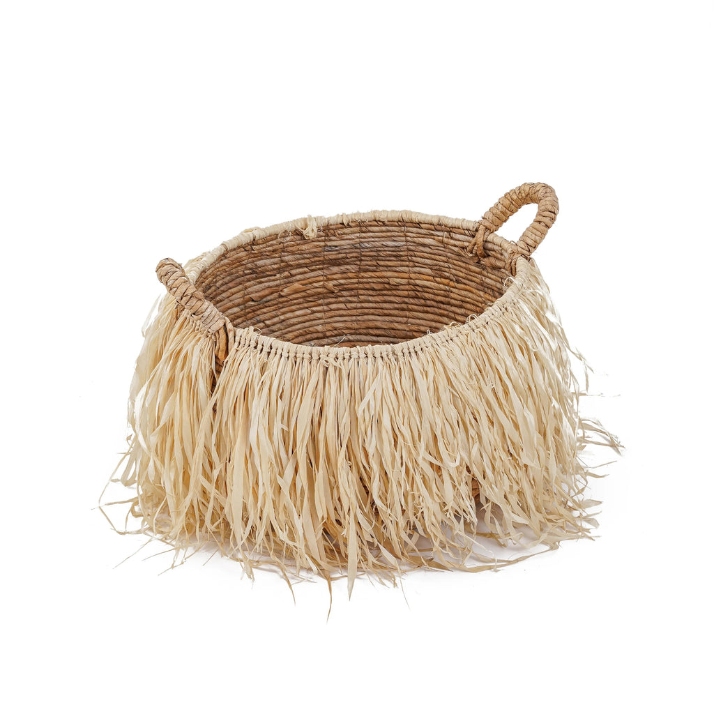 Panier en raphia naturel 43x43 cm avec déco feuillage