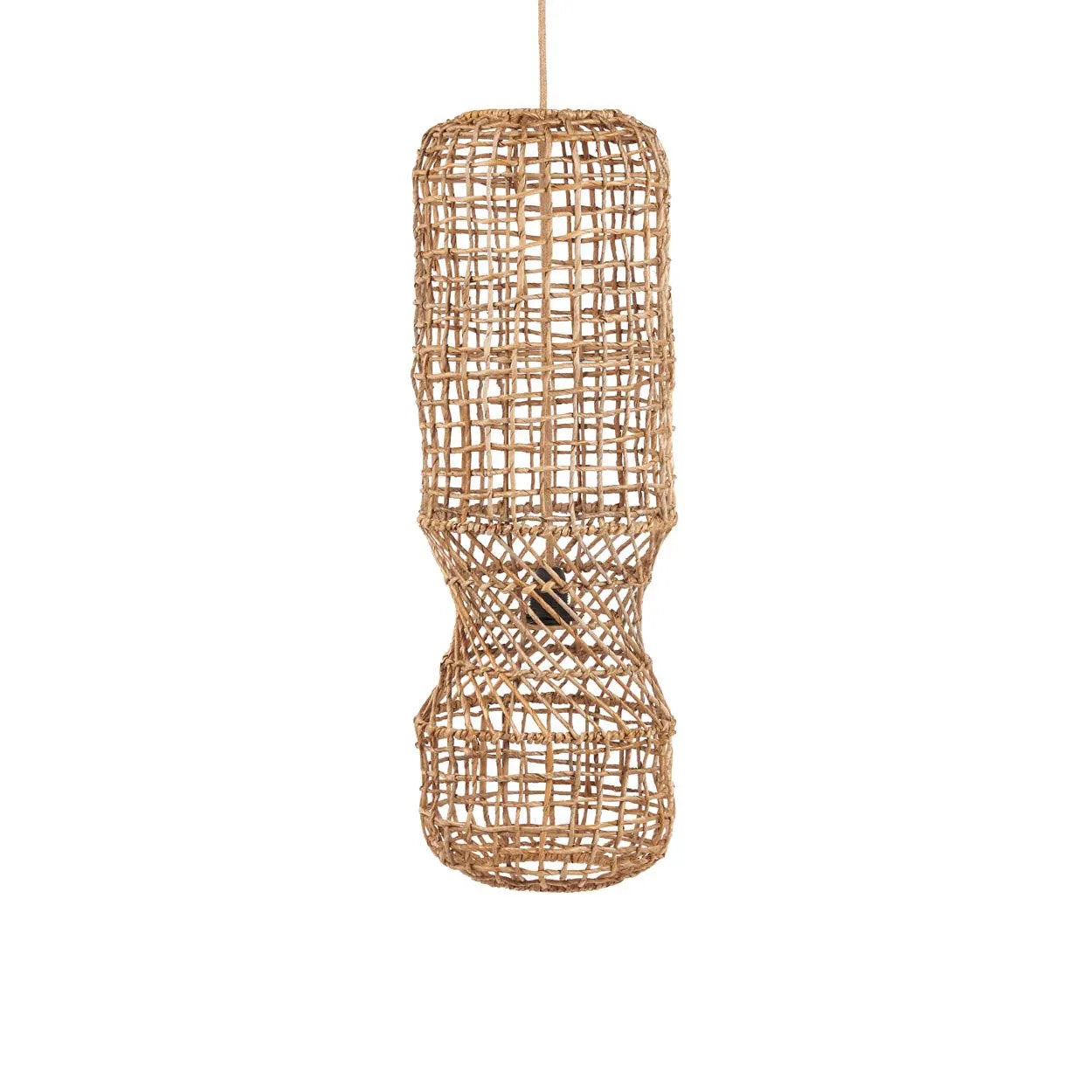 Suspension cylindrique en feuille de bananier tressée naturelle – H75 cm