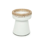 Porte-bougie en terre cuite blanche finition raphia naturel – H16 cm