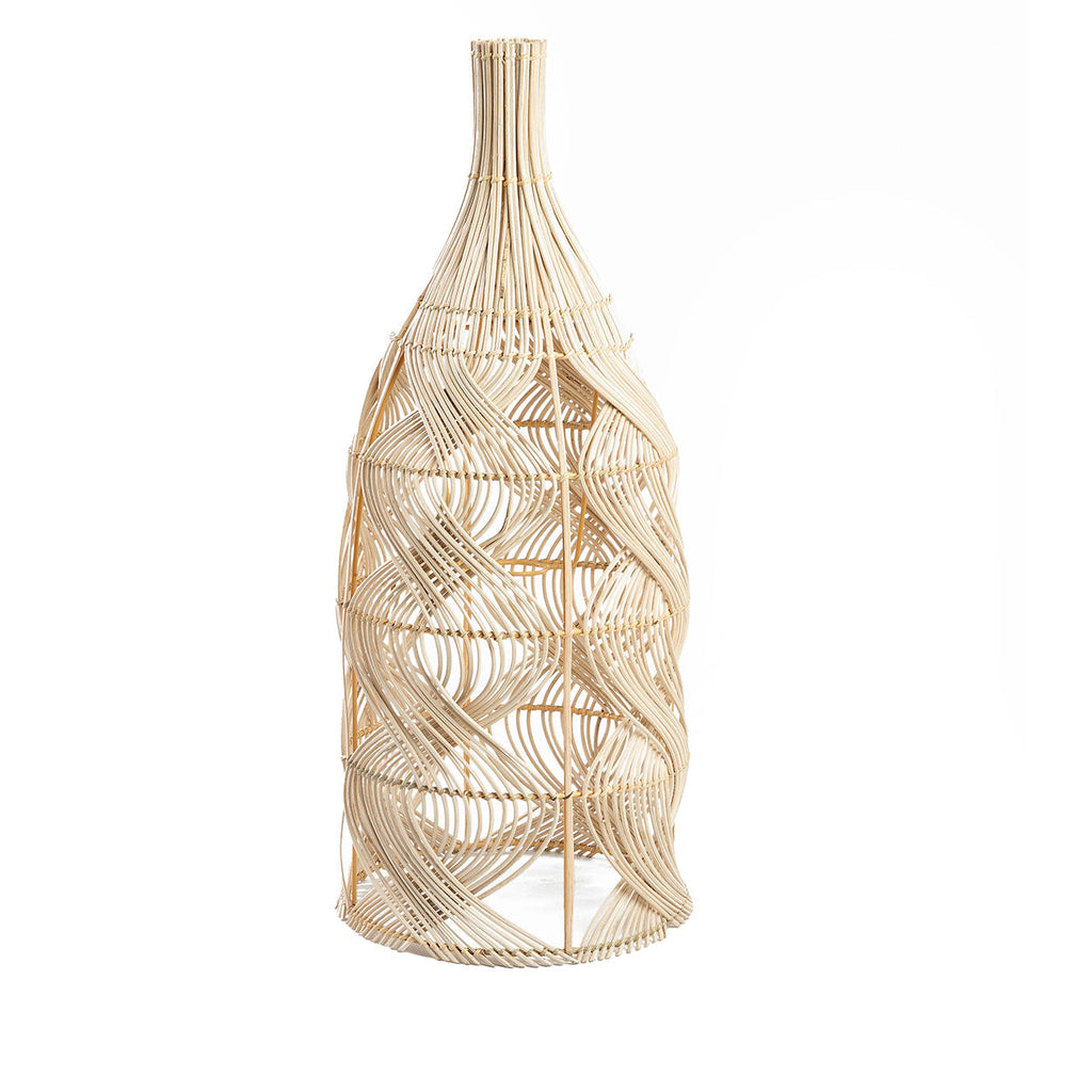 Suspension en rotin naturel tressé forme bouteille ondulée – H70 cm