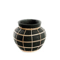 Vase rond en terre cuite et rotin noir naturel 19 cm