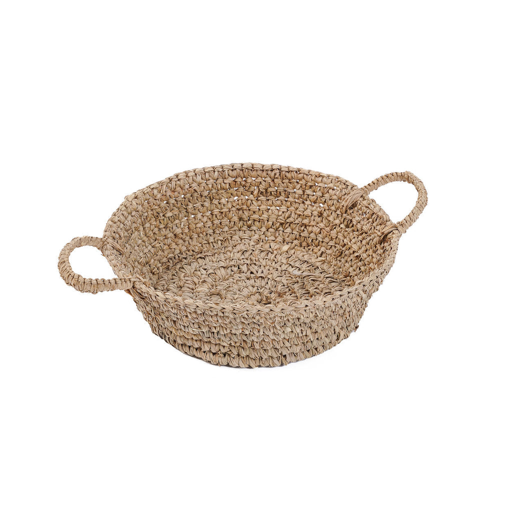 Panier rond en raphia naturel avec anses intégrées