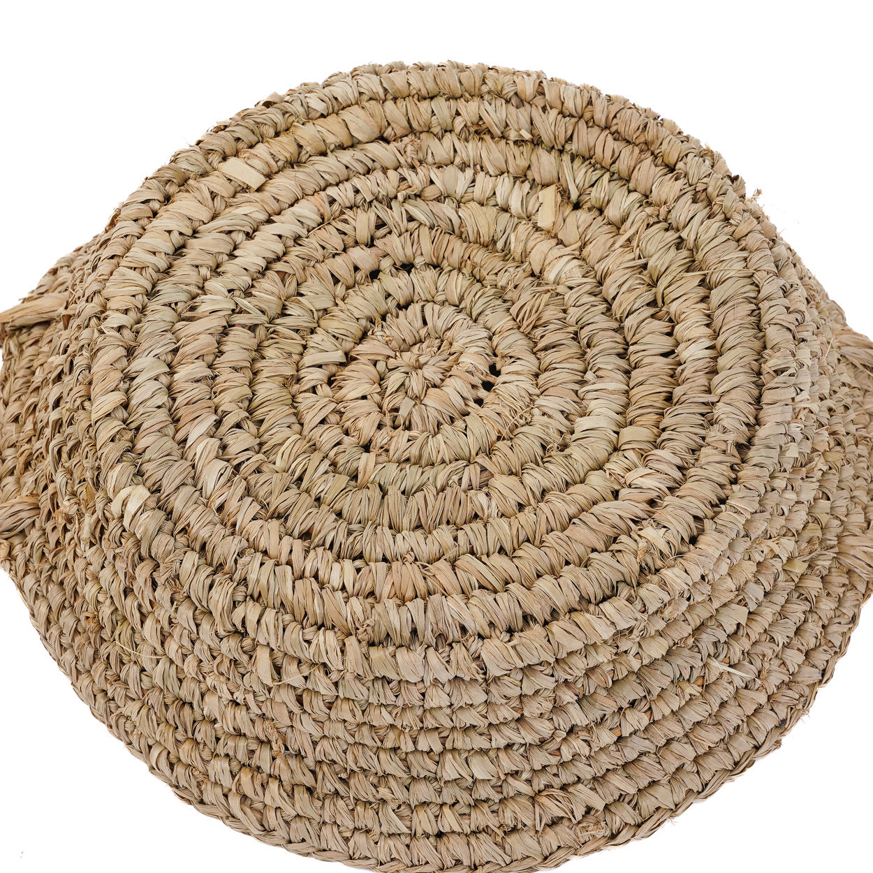 Panier rond en raphia naturel avec anses intégrées