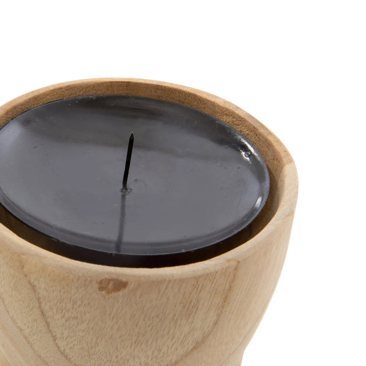 Bougie cylindrique en bois de teck clair et cire noire