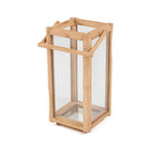 Lanterne rectangulaire en bois de teck recyclé avec poignée – H60 cm