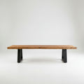 Banc en teck recyclé pieds en métal noir rectangulaire – 280x110 cm