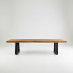Banc en teck recyclé pieds en métal noir rectangulaire – 280x110 cm