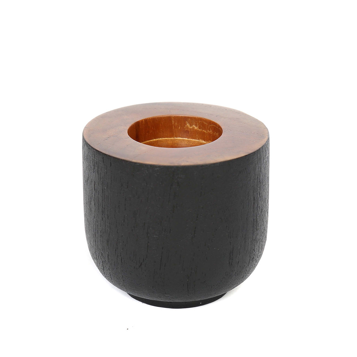 Porte-bougie en teck naturel noir 8 cm minimaliste