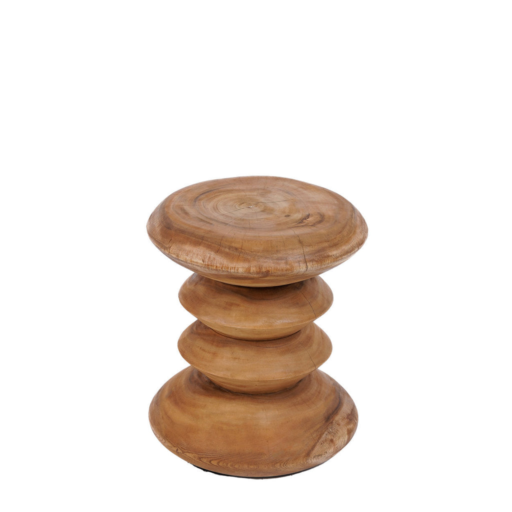 Tabouret en bois de teck massif forme sablier naturel – H45 cm