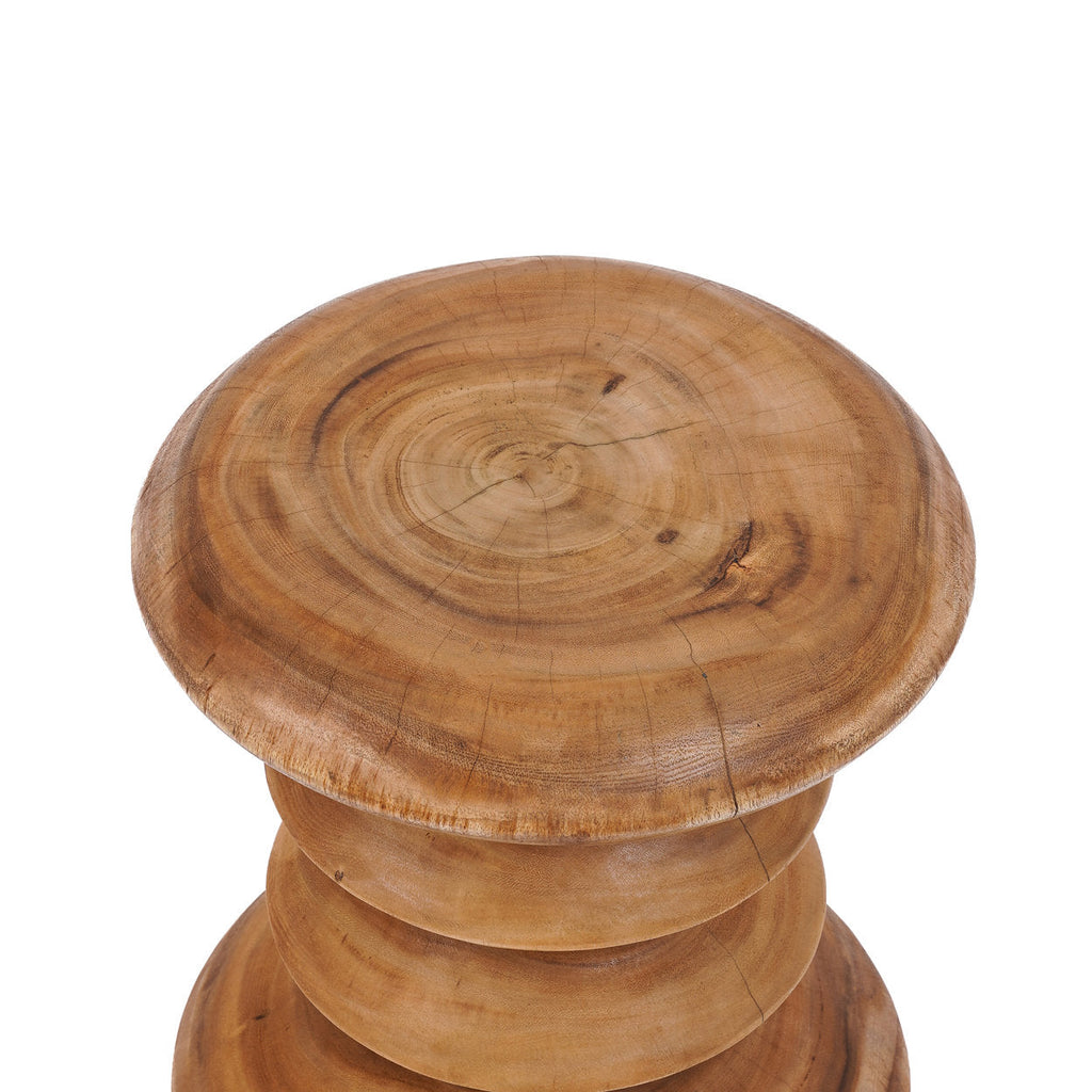 Tabouret en bois de teck massif forme sablier naturel – H45 cm