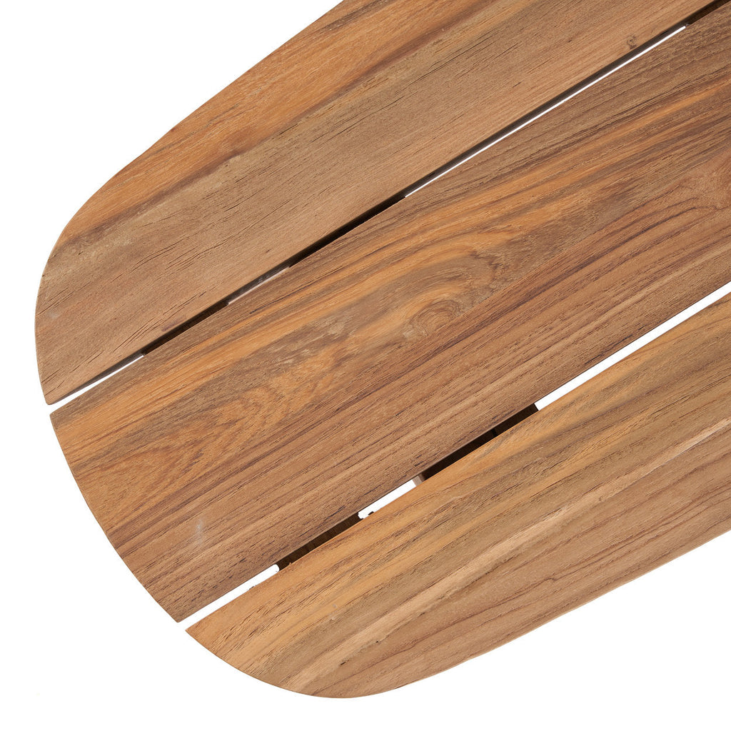 Banc en teck recyclé ovale naturel – 160x40 cm