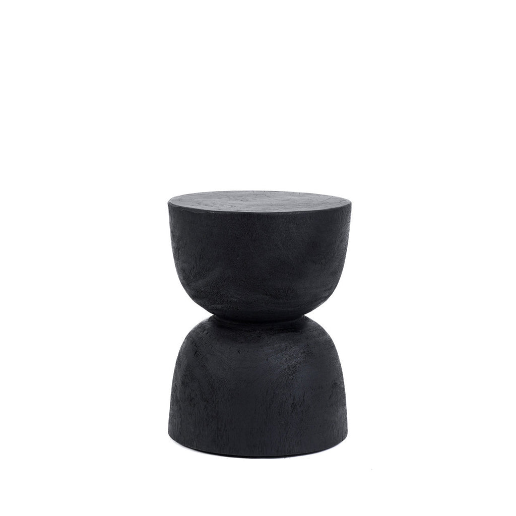 Tabouret cylindrique en bois de suar noir à finition lisse – H45 cm