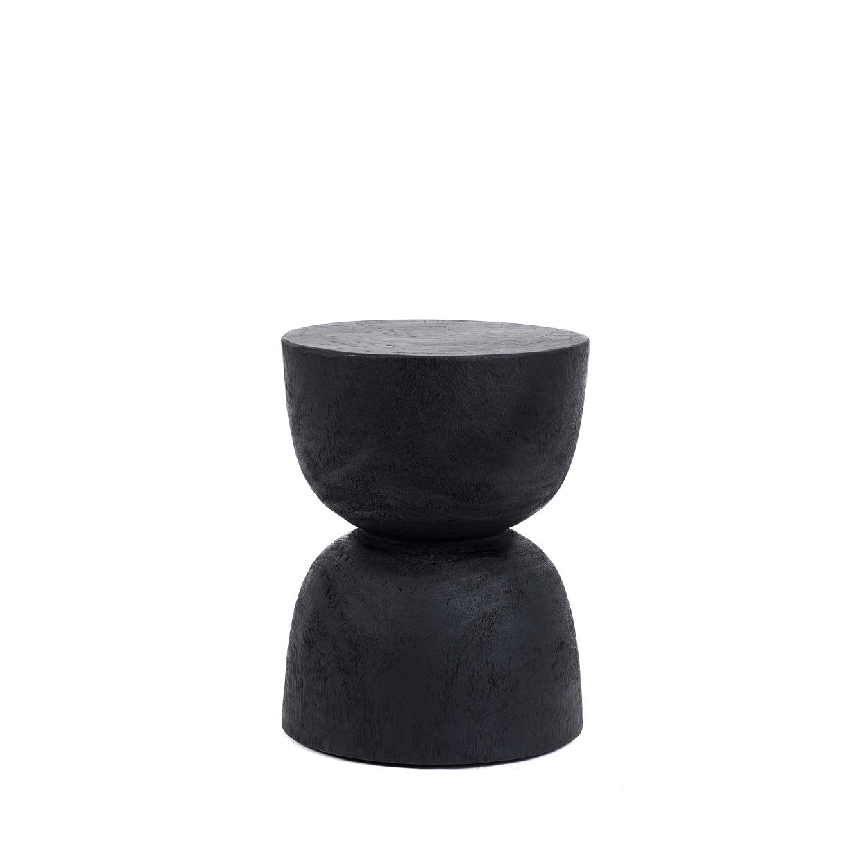 Tabouret cylindrique en bois de suar noir à finition lisse – H45 cm