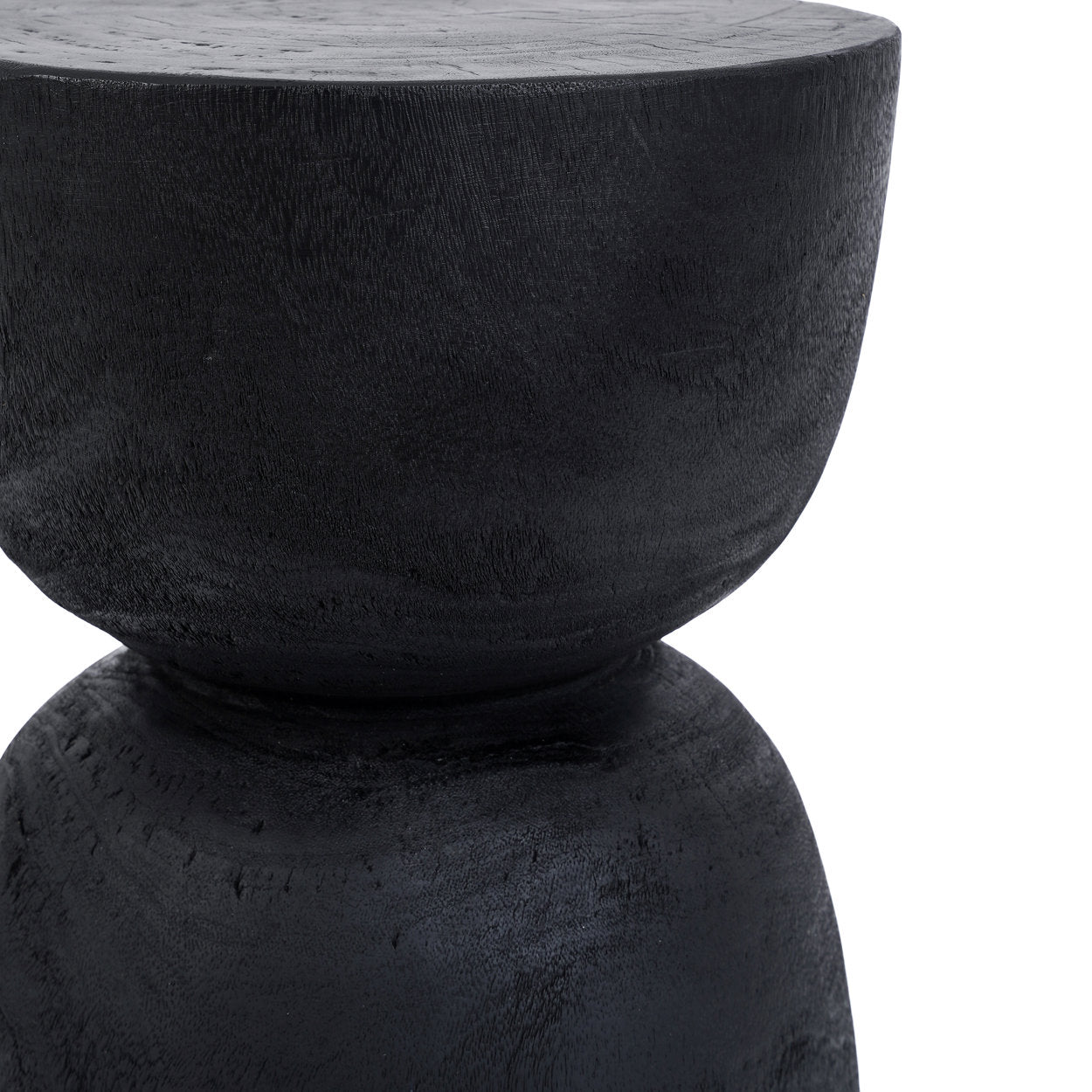 Tabouret cylindrique en bois de suar noir à finition lisse – H45 cm