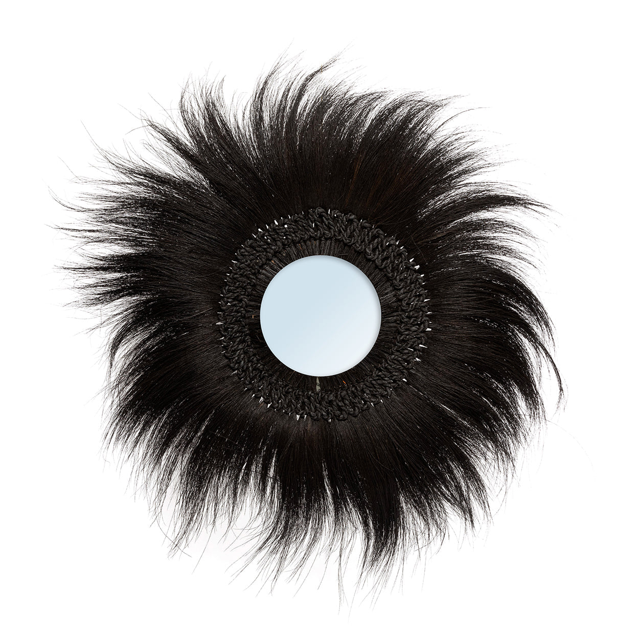 Miroir rond en herbe de Rayung noire 70 cm mural