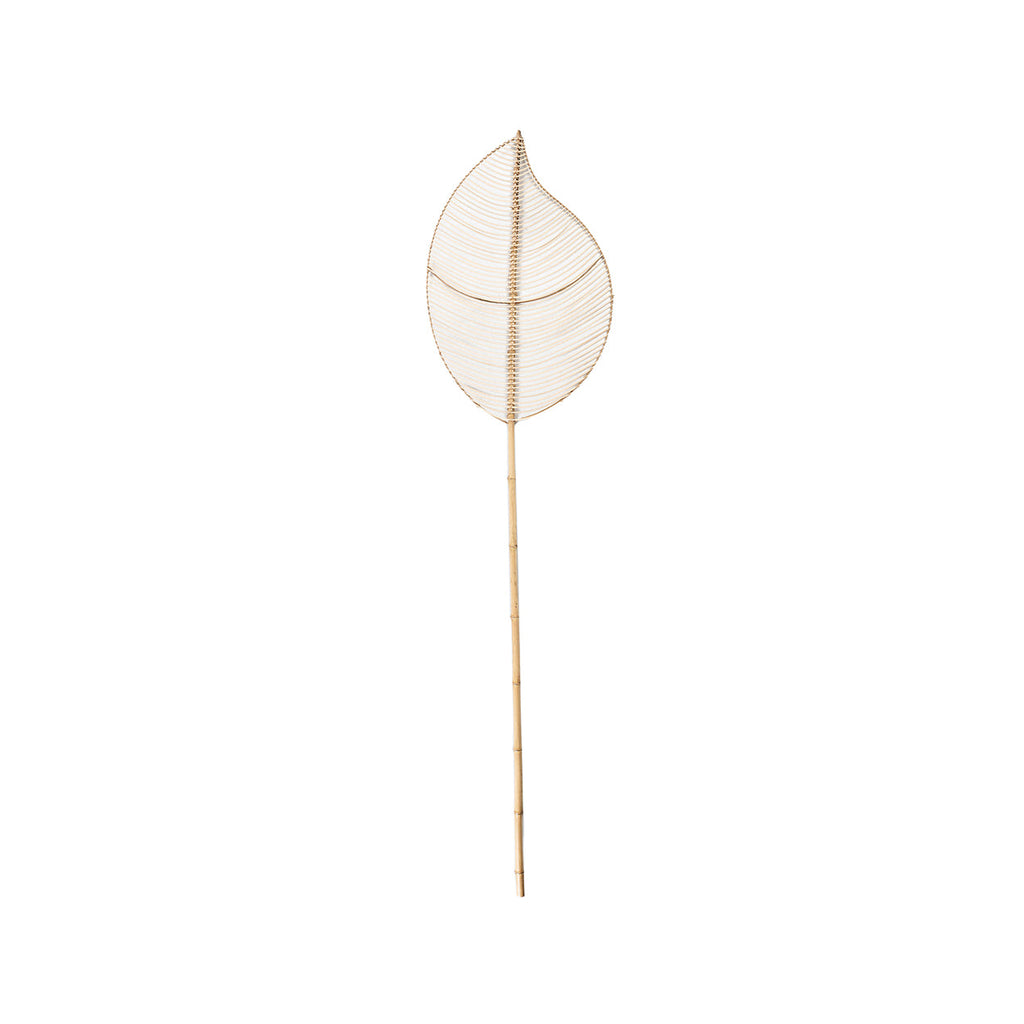 Feuille décorative rotin ajourée sur tige bambou couleur naturelle – H120 cm