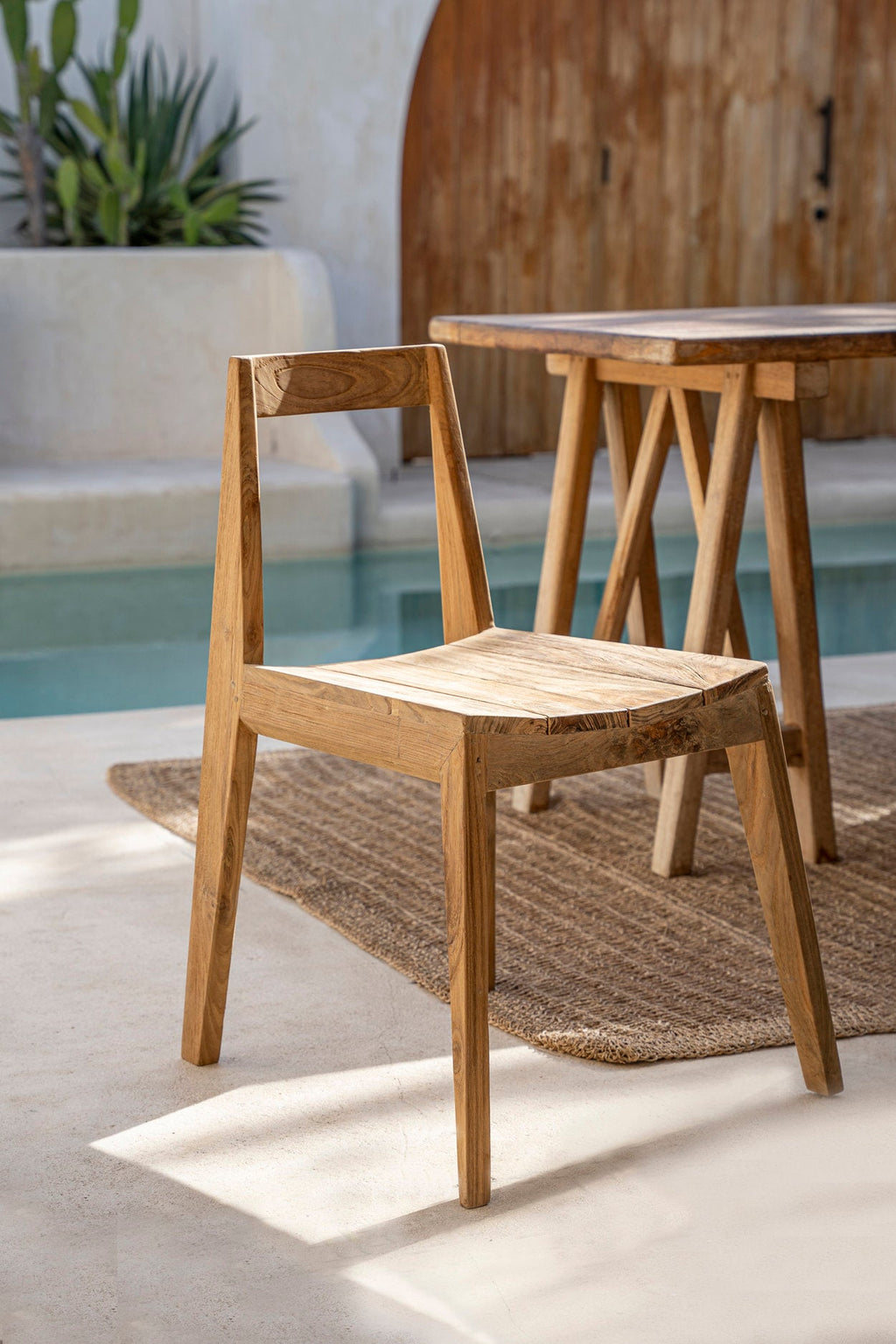 Chaise de salle à manger en teck recyclé naturel pour intérieur et extérieur