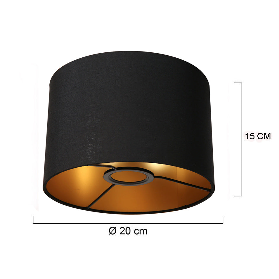 Abat-jour cylindrique en lin noir intérieur doré E27 – Ø20 cm
