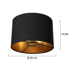 Abat-jour cylindrique en lin noir intérieur doré E27 – Ø20 cm