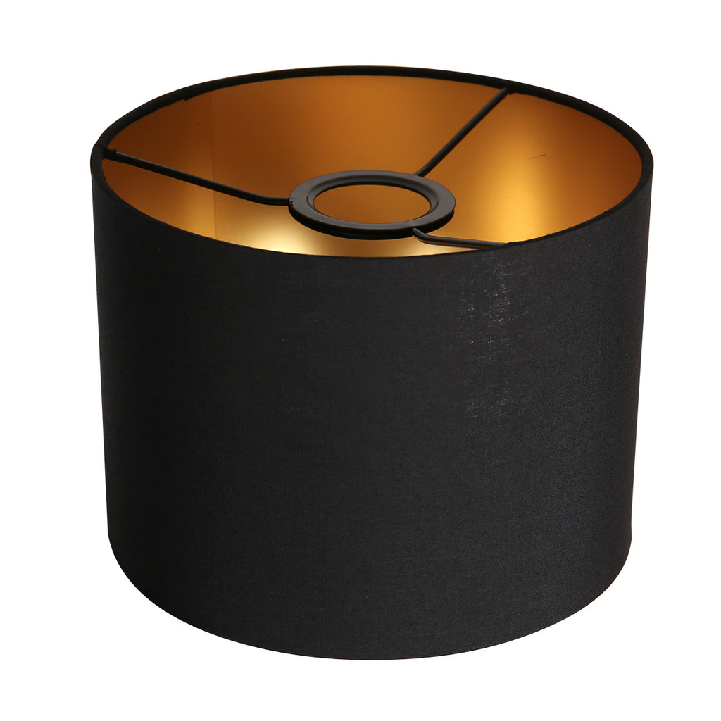 Abat-jour cylindrique en lin noir intérieur doré E27 – Ø20 cm