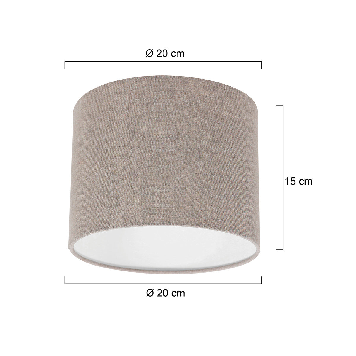 Abat-jour cylindrique en lin gris effet tissé pour lampe E27 – Ø20 cm