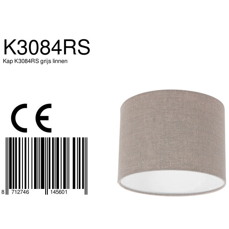Abat-jour cylindrique en lin gris effet tissé pour lampe E27 – Ø20 cm
