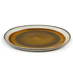 Assiette en grès émaillé dégradé brun et gris moucheté artisanale