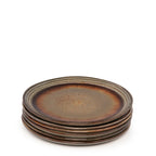 Assiette en grès émaillé dégradé brun et gris moucheté artisanale