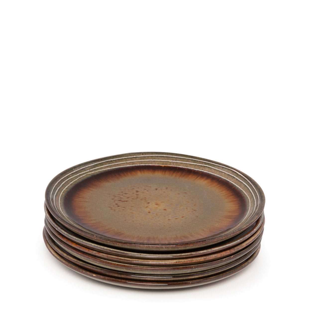 Assiette en grès émaillé dégradé brun et gris moucheté artisanale