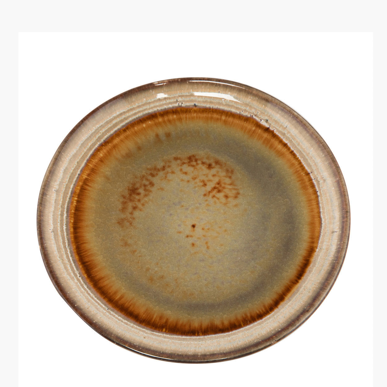 Assiette en grès émaillé dégradé brun et gris moucheté artisanale
