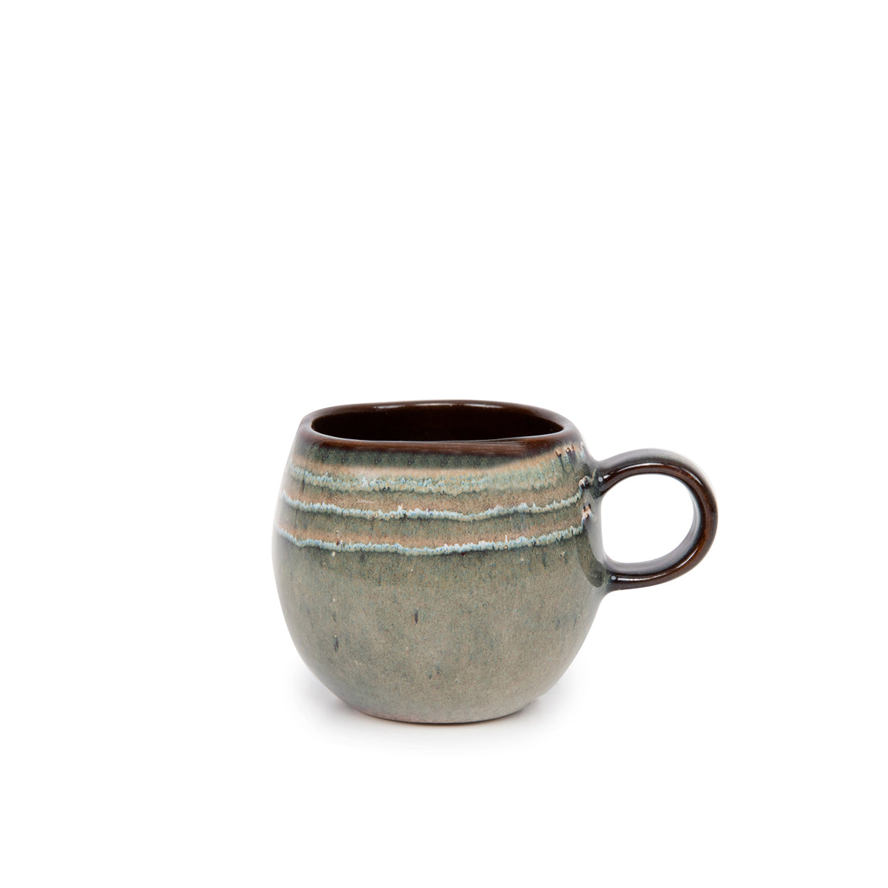 Tasse espresso en céramique artisanale vert sauge et brun Portugal