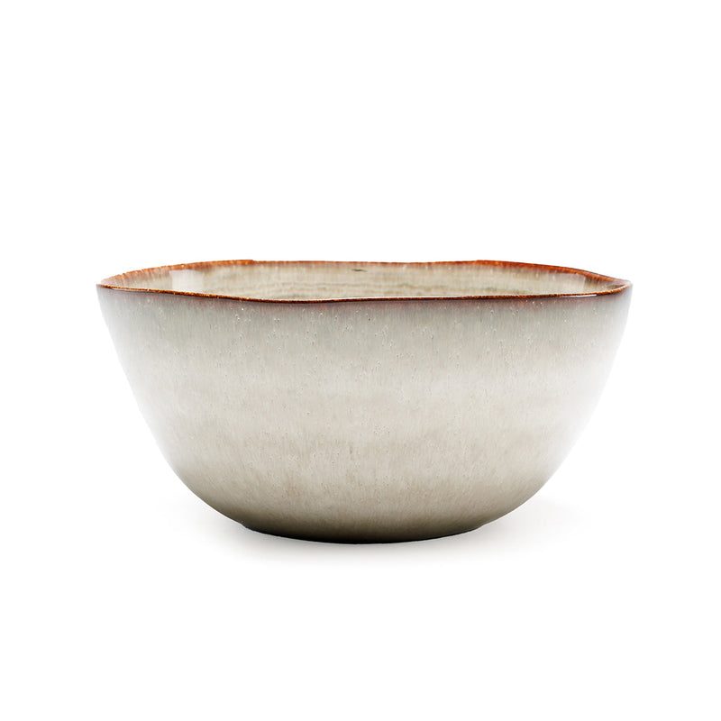 Bol en céramique artisanale bords irréguliers blanc cassé et brun