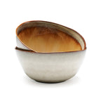 Bol en céramique artisanale bords irréguliers blanc cassé et brun