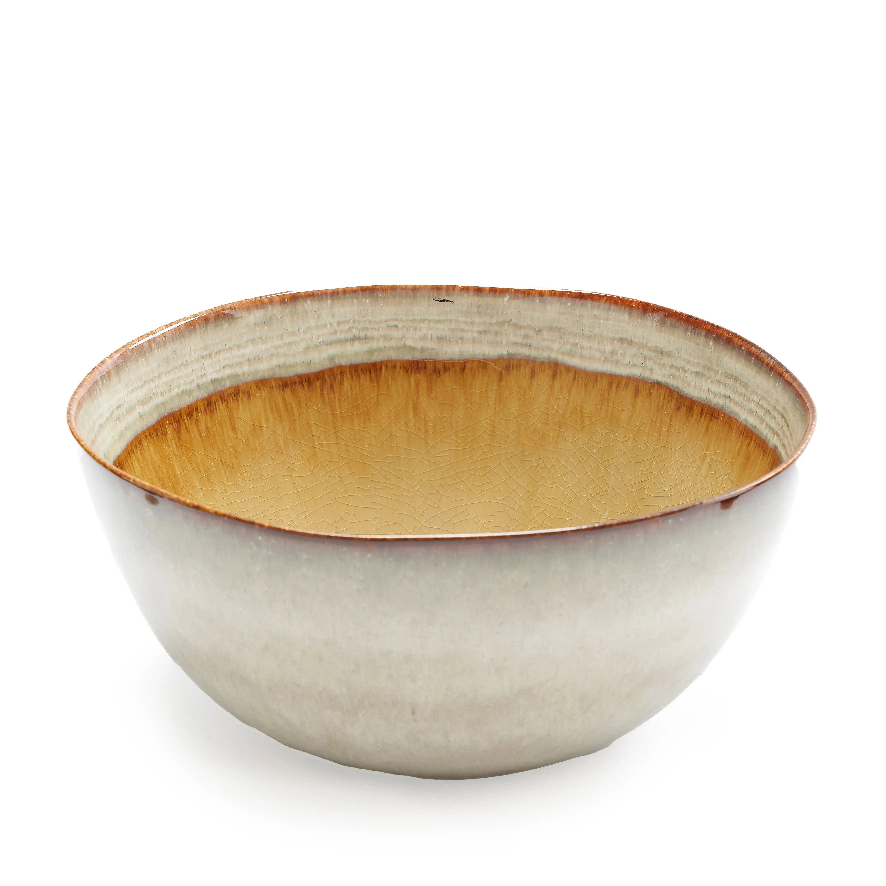Bol en céramique artisanale bords irréguliers blanc cassé et brun