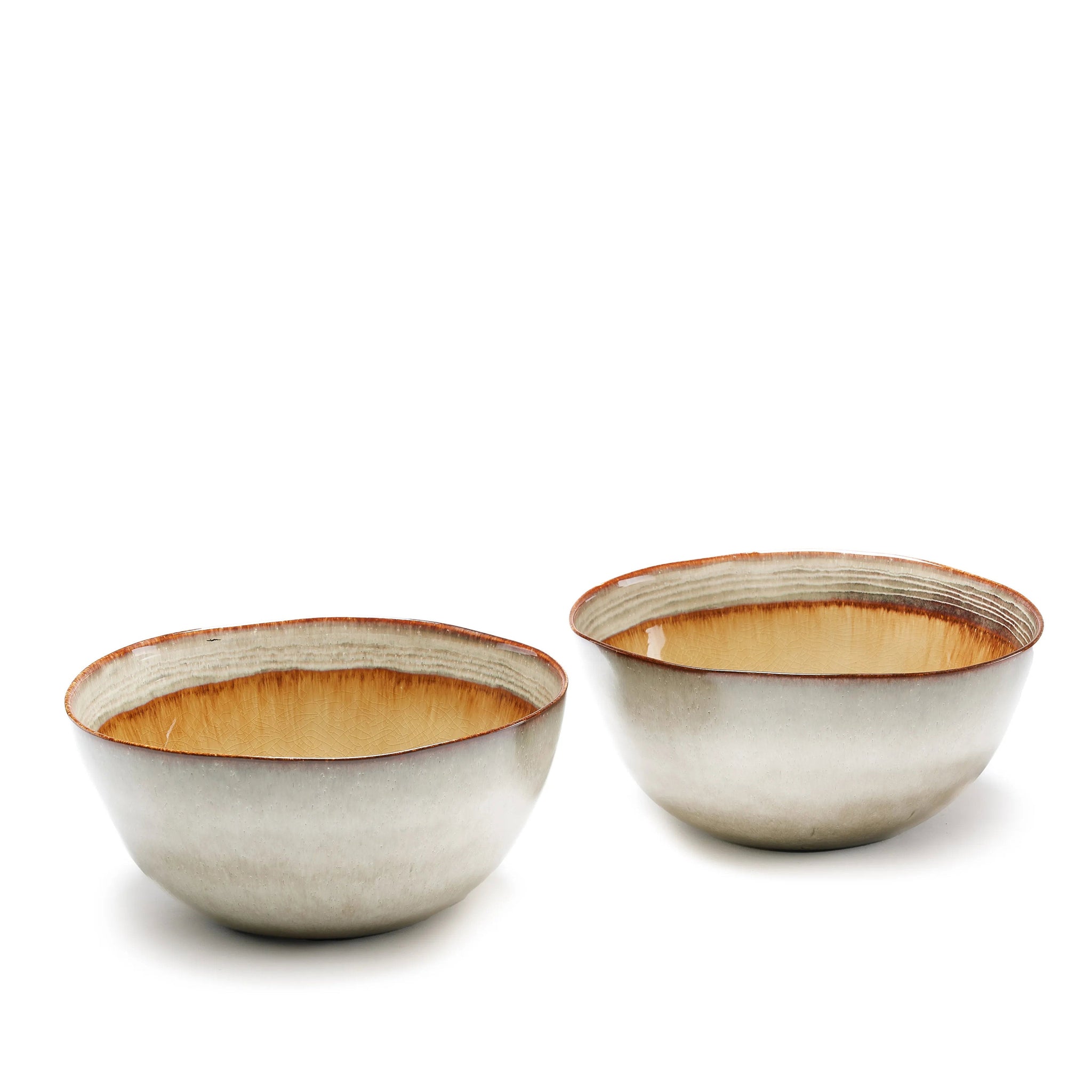Bol en céramique artisanale bords irréguliers blanc cassé et brun