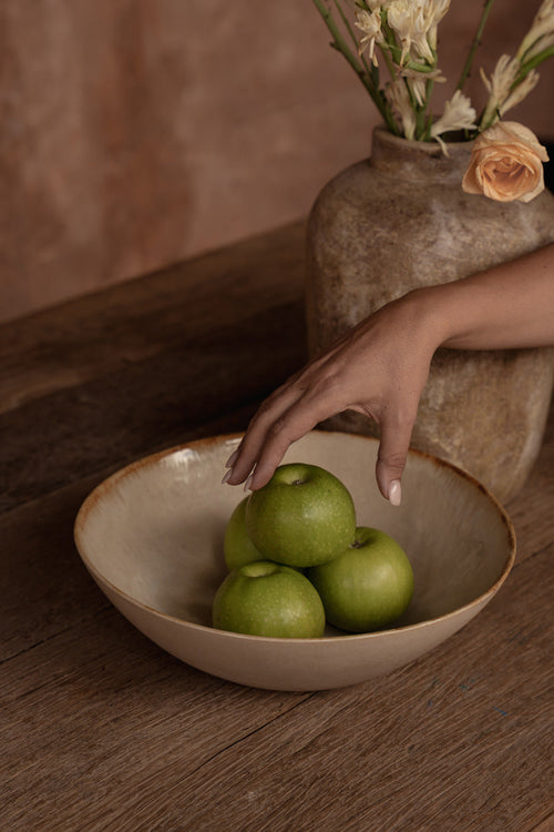 Bol de service en céramique blanche bord doré – Ø32 cm