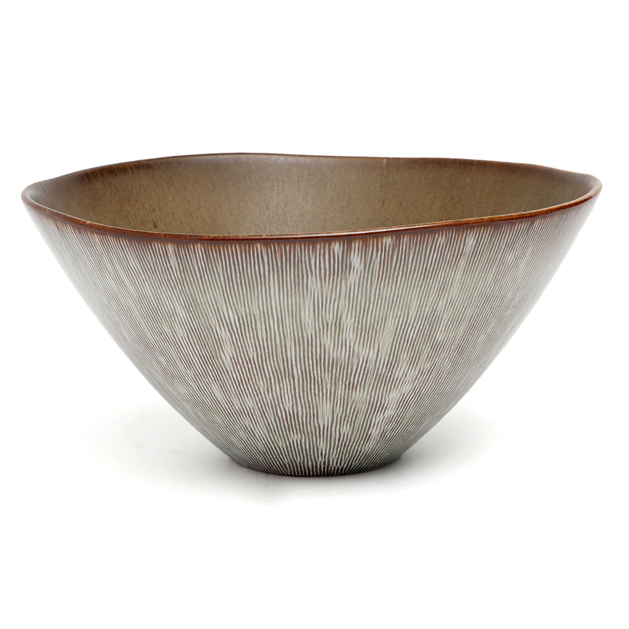 Coupe en céramique striée finition mate brun et gris – Set de 2