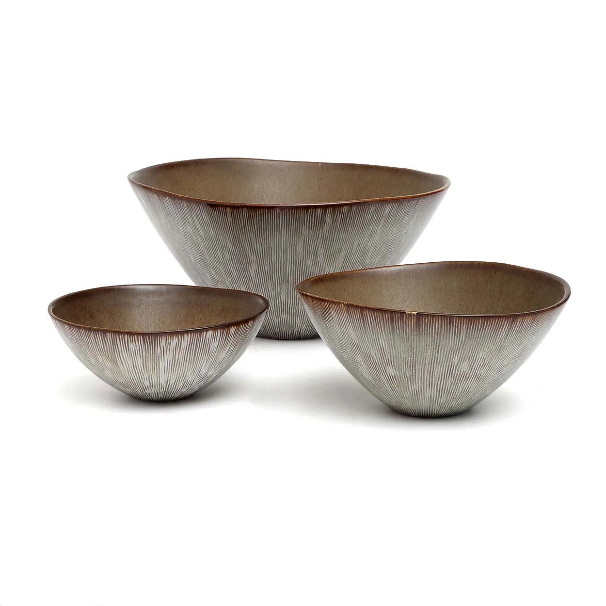 Coupe en céramique striée finition mate brun et gris – Set de 2