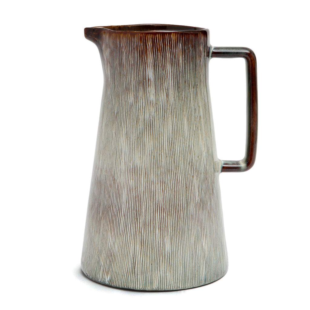 Pichet en céramique texturée gris brun à anse – Set de 2