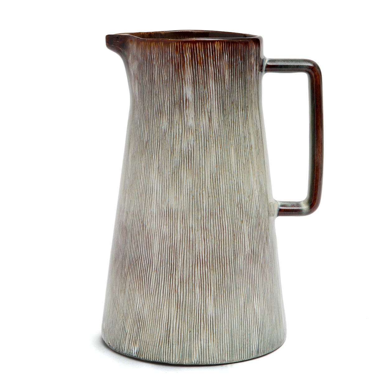 Pichet en céramique texturée gris brun à anse – Set de 2