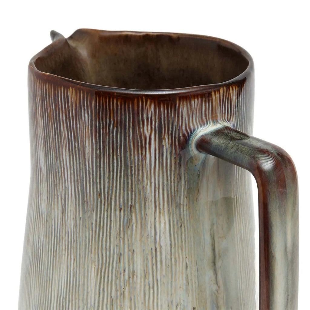 Pichet en céramique texturée gris brun à anse – Set de 2