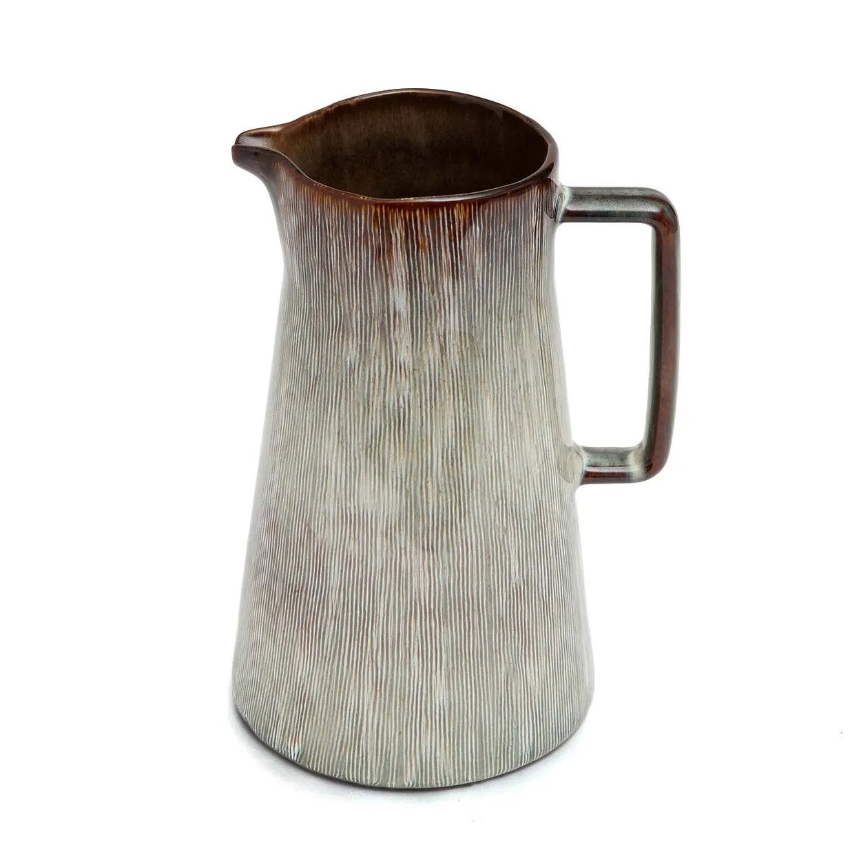 Pichet en céramique texturée gris brun à anse – Set de 2