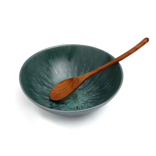 Bol en céramique artisanale vert émeraude marbré pour service de table