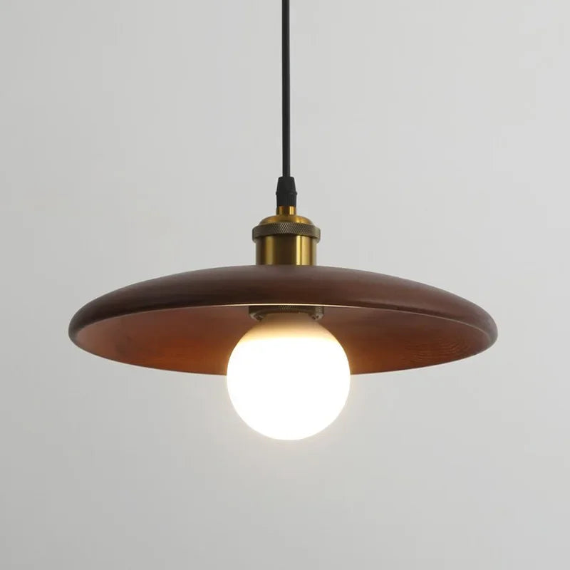 Suspension disque en bois clair et laiton