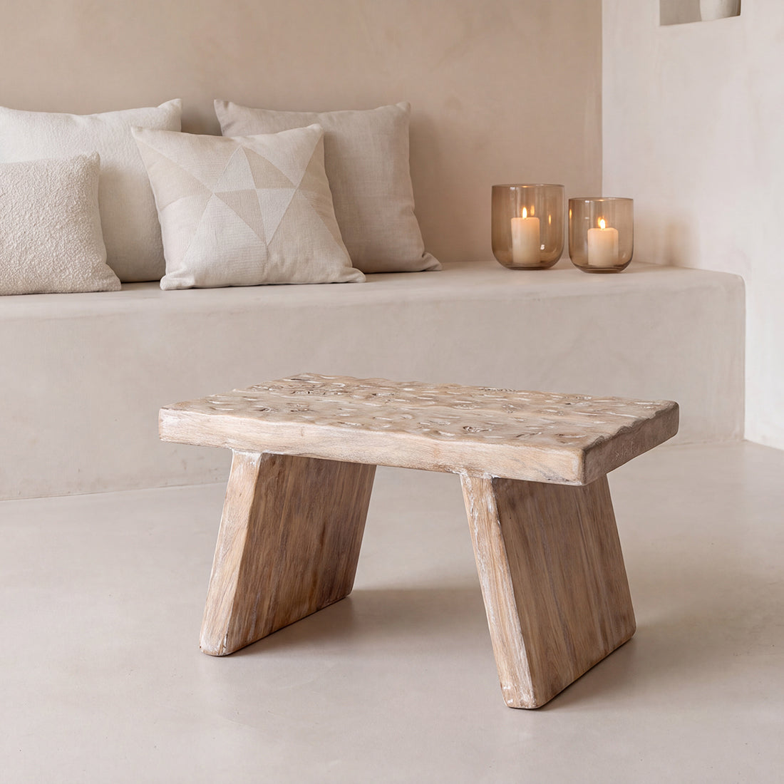 Table basse rectangulaire en bois de manguier naturel sculpté – 40x25 cm