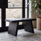 Tabouret artisanal en bois de manguier noir pour salon ou chambre – 40x25 cm