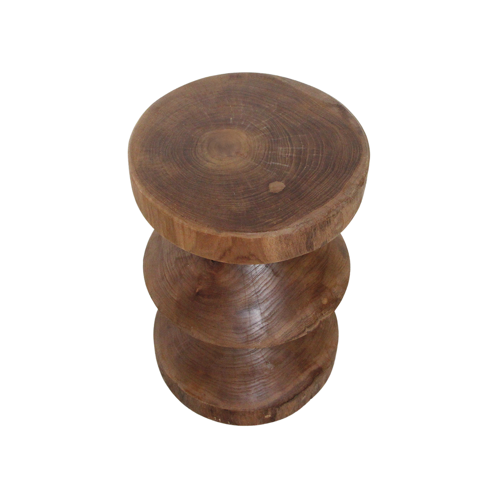 Table d’appoint en teck massif forme sablier finition naturelle – H45 cm
