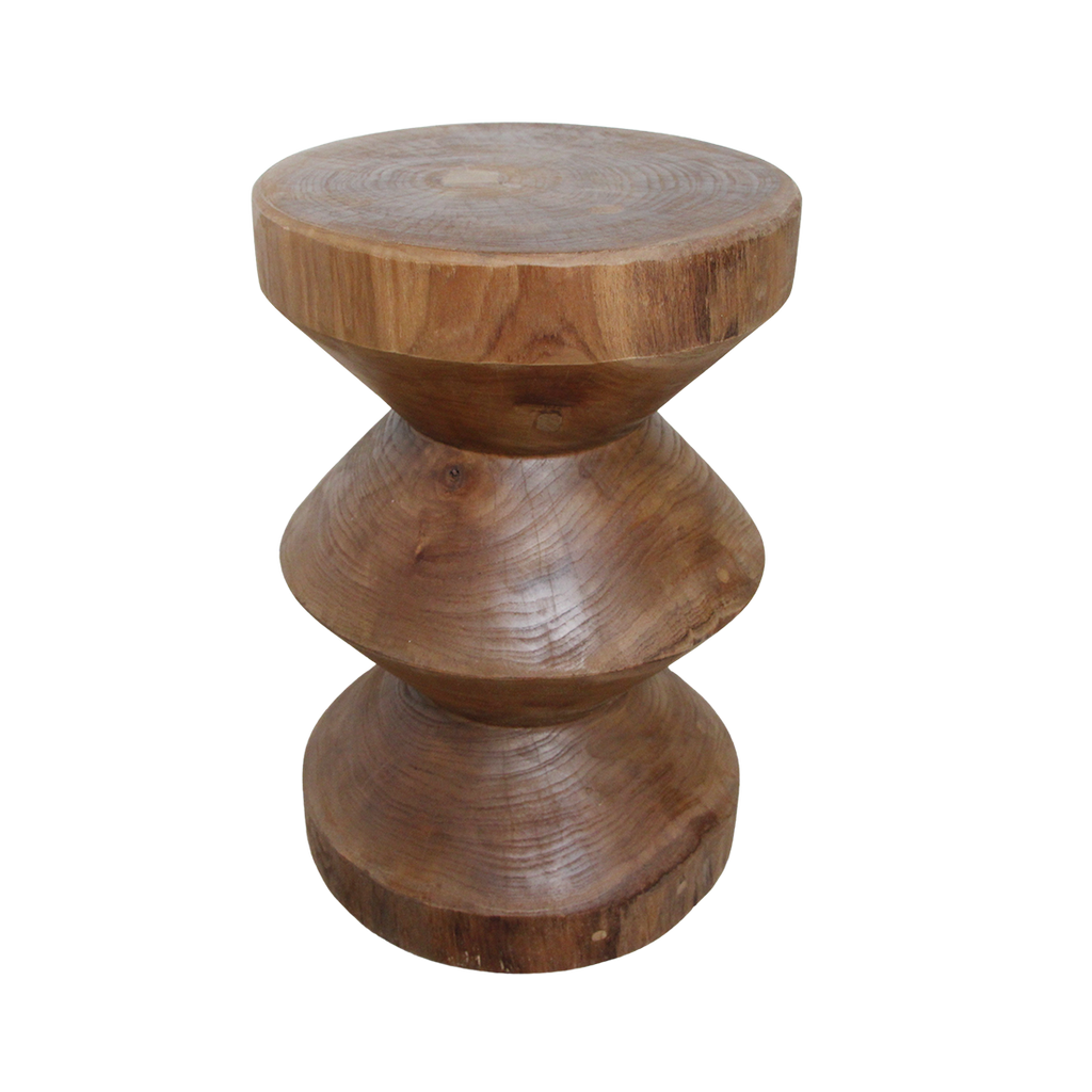 Table d’appoint en teck massif forme sablier finition naturelle – H45 cm