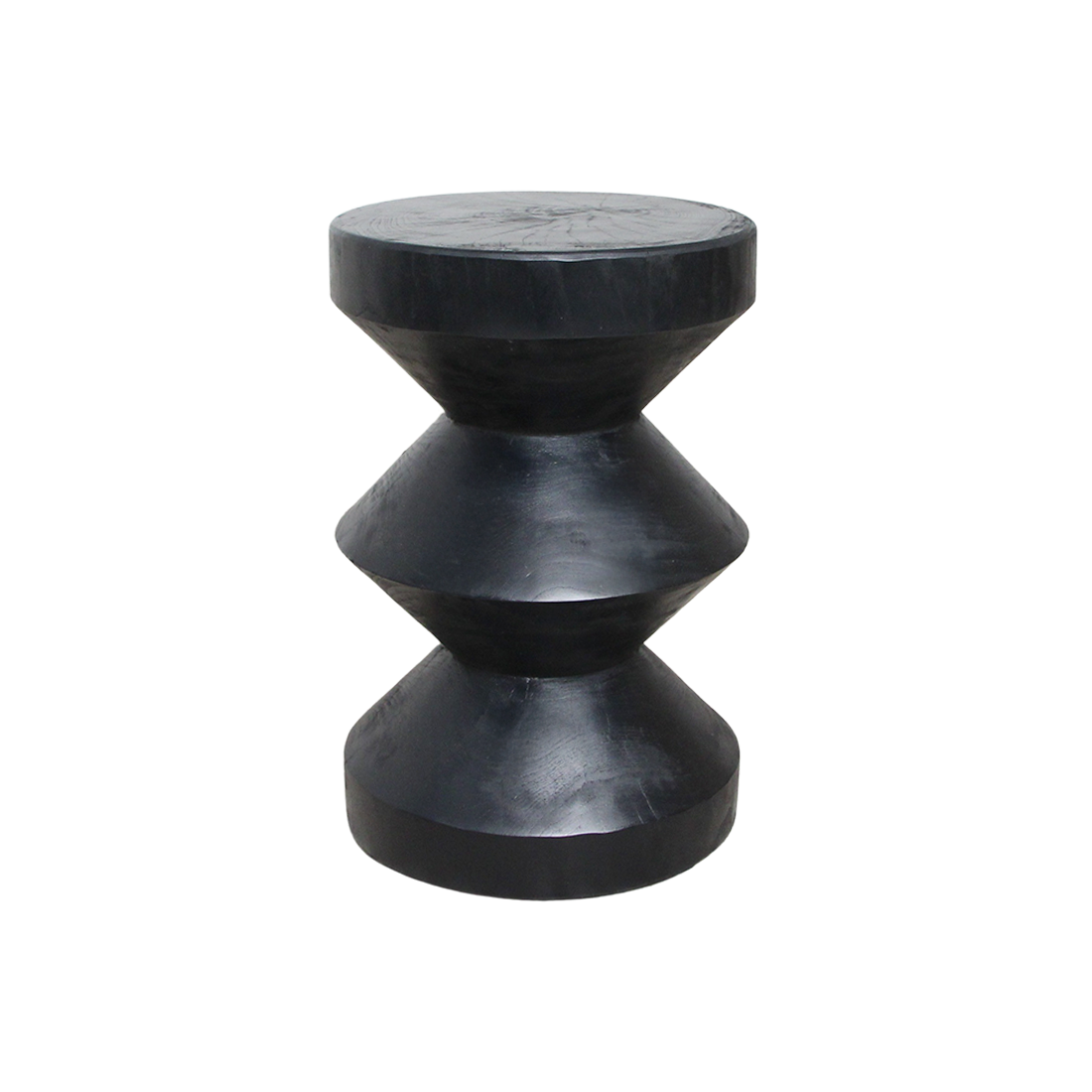 Table d’appoint en teck noir forme sablier sculptée – H45 cm
