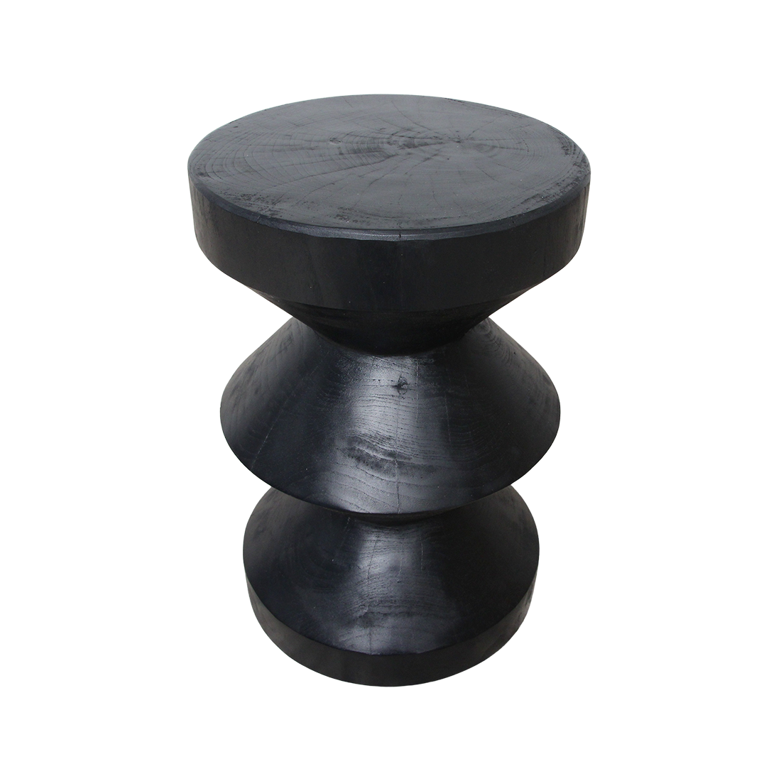 Table d’appoint en teck noir forme sablier sculptée – H45 cm